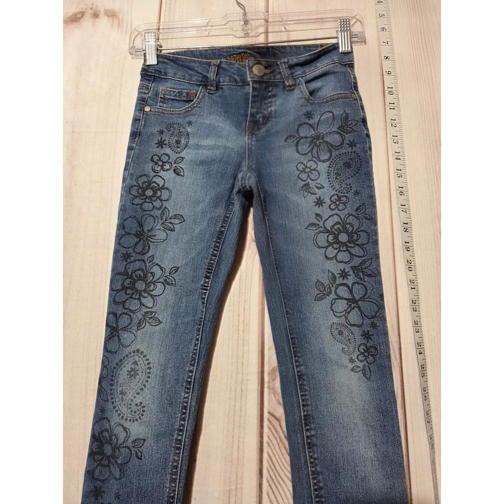 Justice Girls Size 10 Super Skinny Jeans‎ Blue Floral Paisley Print